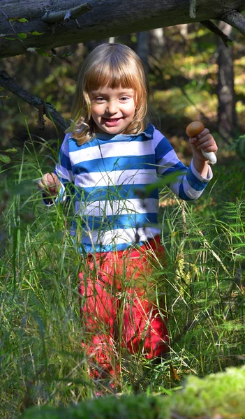 Running little girl in the forest — Stock Photo, Image