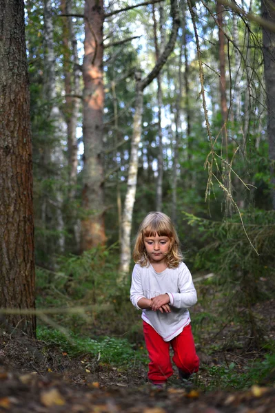 Running little girl in the forest — Stock Photo, Image
