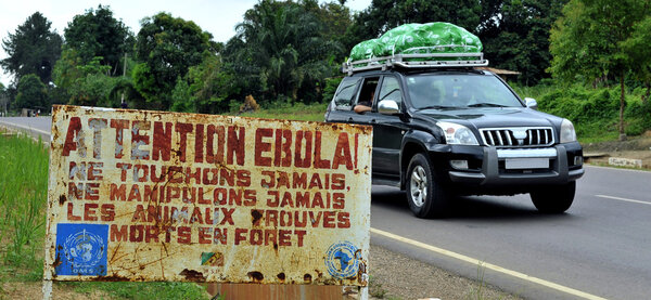 Знак предупреждает, что эта область заражена вирусом Эбола.
.