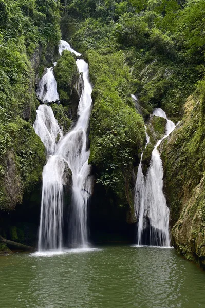 Cascata in una lussureggiante foresta pluviale . — Foto Stock