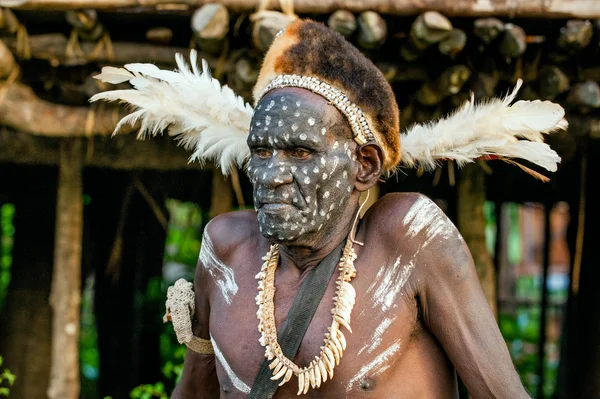 Asmats with a traditional painting on a face — Stok fotoğraf