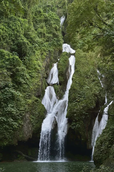 Vattenfall i en grönskande regnskog. — Stockfoto