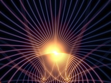 Kılavuz dünyalar iki dizi. Geometri, matematik, bilim, teknoloji ve eğitim konusunda siyah arka plan karşı parlayan fraktal kılavuz çizgileri etkileşimi