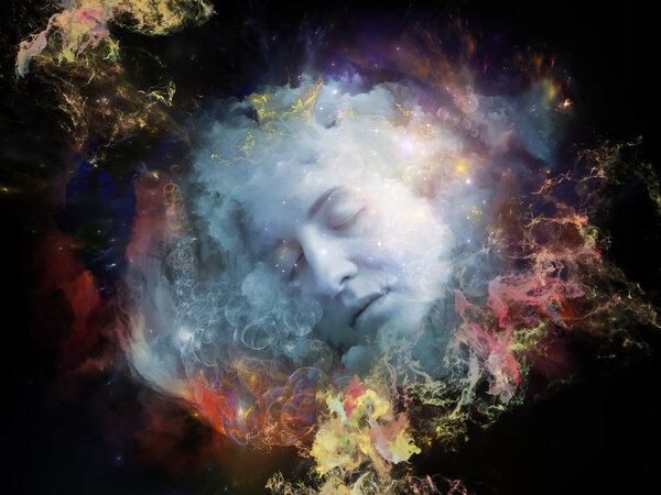 Will Universe Remember Me series. Design composed of human face and fractal smoke nebula as a metaphor on the subject of human mind, imagination, memory and dreams
