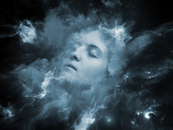 Will Universe Remember Me series. Artistic background made of human face and fractal smoke nebula for use with projects on human mind, imagination, memory and dreams