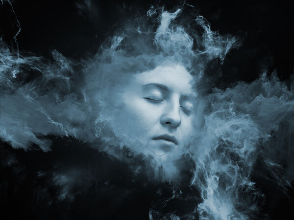 Will Universe Remember Me series. Abstract design made of human face and fractal smoke nebula on the subject of human mind, imagination, memory and dreams