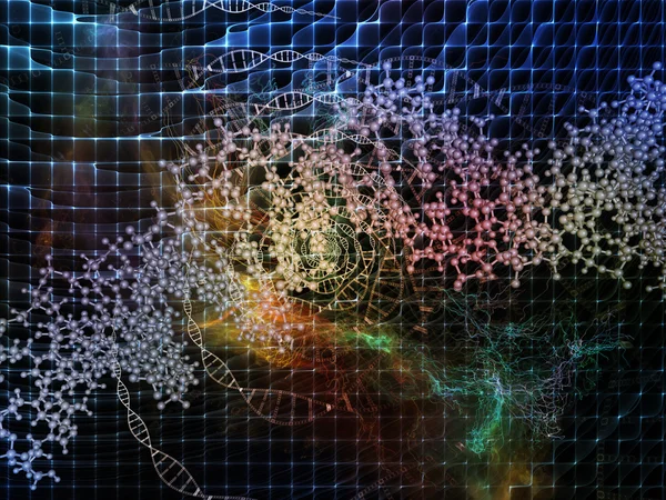 Atomen, moleculen en fractale elementen — Stockfoto