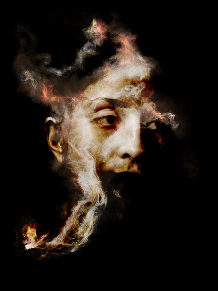 Surreal Dust Portrait series. Interplay of fractal smoke and female portrait on the subject of spirituality, imagination and art