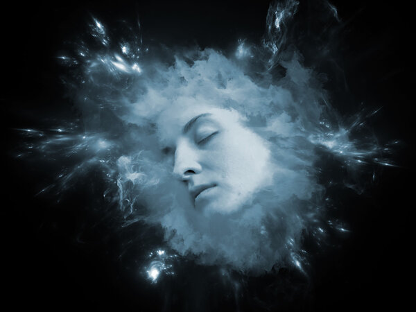 Will Universe Remember Me series. Backdrop composed of human face and fractal smoke nebula and suitable for use in the projects on human mind, imagination, memory and dreams