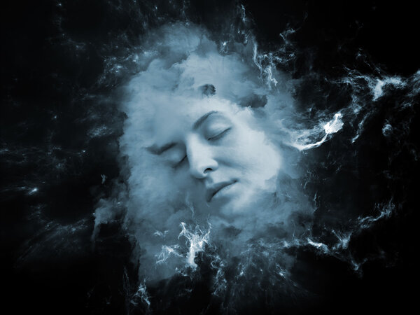 Will Universe Remember Me series. Artistic background made of human face and fractal smoke nebula for use with projects on human mind, imagination, memory and dreams