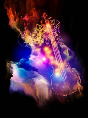 Müzik, sanat ve yaratıcılık konularında renkli keman ve fraktal boya soyutlaması