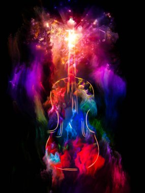 Müzik, sanat ve yaratıcılık konularında renkli keman ve fraktal boya soyutlaması