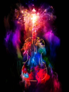 Colorful violin and Fractal paint abstraction on subject of music, art and creativity clipart