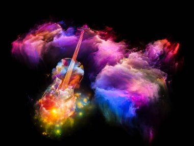 Müzik, sanat ve yaratıcılık konularında renkli keman ve fraktal boya soyutlaması