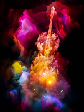 Müzik, sanat ve yaratıcılık konularında renkli keman ve fraktal boya soyutlaması