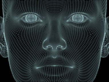 Teknoloji, eğitim ve bilgisayar bilimleri illüstrasyonlarında kullanılmak üzere insan kafasının tel örgüsü içinde 3B görüntüsü