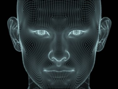 Resim ve tasarım için insan kafası ve yüzünün 3 boyutlu görüntüsü tel örgüsü