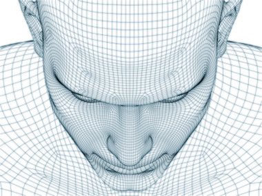 İnsan kafası ve yüzünün üç boyutlu görüntülenmesi illüstrasyon ve tasarım için tel örgüsü olarak kullanılacak