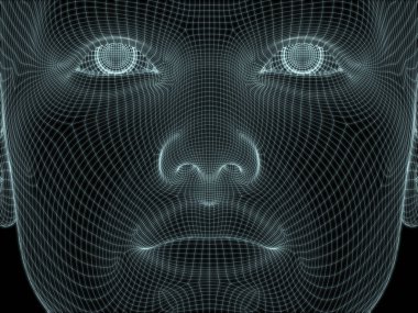 Teknoloji, eğitim ve bilgisayar bilimleri illüstrasyonlarında kullanılmak üzere insan kafasının ve yüzünün 3 boyutlu yapılandırılması