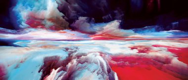 Soul, çok renkli. Zihin serisinin peyzajları. Yaşam, sanat, şiir, yaratıcılık ve hayal gücünün bir metaforu olarak parlak boya, hareket eğimleri ve sürreal dağlar ve bulutların arka planı