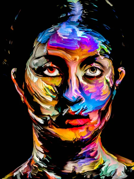 Vibrant Woman. Face Paint series. Arrangement of colorful portrait of young woman on black canvas on theme of creativity, imagination,  painting and visual art