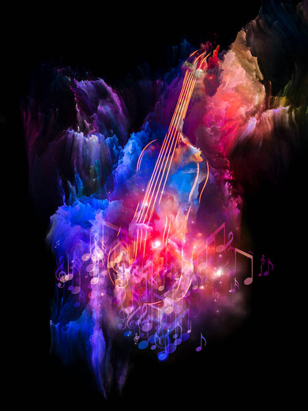 Colorful violin and Fractal paint abstraction on subject of music, art and creativity
