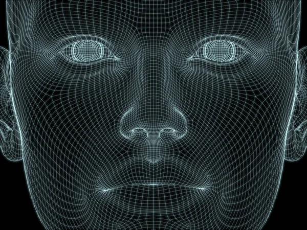 3D技術 コンピュータサイエンスのイラストで使用するためのワイヤメッシュの人間の頭のイラスト — ストック写真