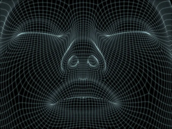 人間の頭を閉じる3D技術 コンピュータサイエンスのイラストで使用するためのワイヤメッシュのレンダリング — ストック写真