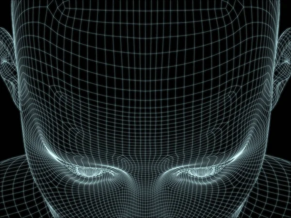 三维金属丝网人头渲染 用于技术 教育和计算机科学图解 — 图库照片