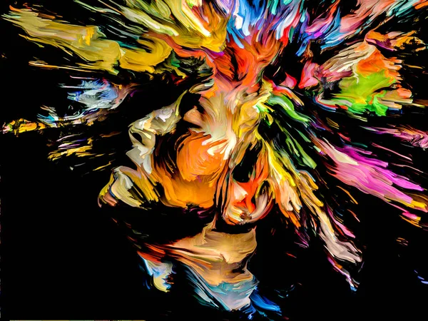 抽象的な人間の頭は 主題の創造性 想像力と芸術にペイントと色の破裂毛を持つ — ストック写真