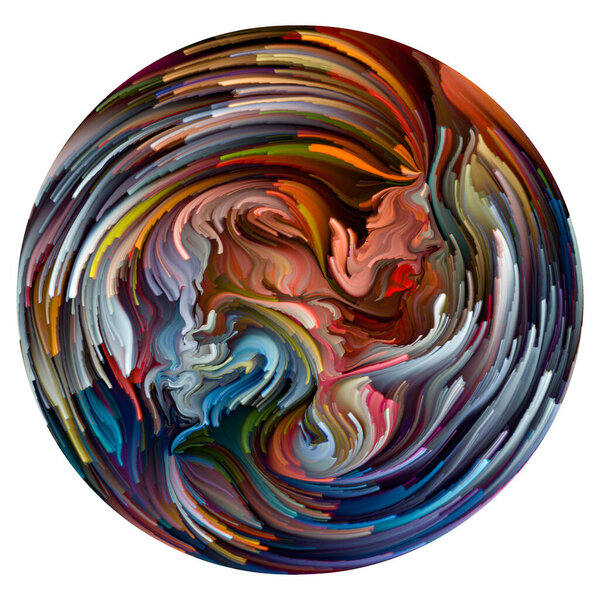 "Soul Mates". Нечеткие мужские, женские черты лица соединились в символ формы инь-янь с мазками цифровой краски. Иллюстрация на тему любви, романтики, искусства и сил в природе.