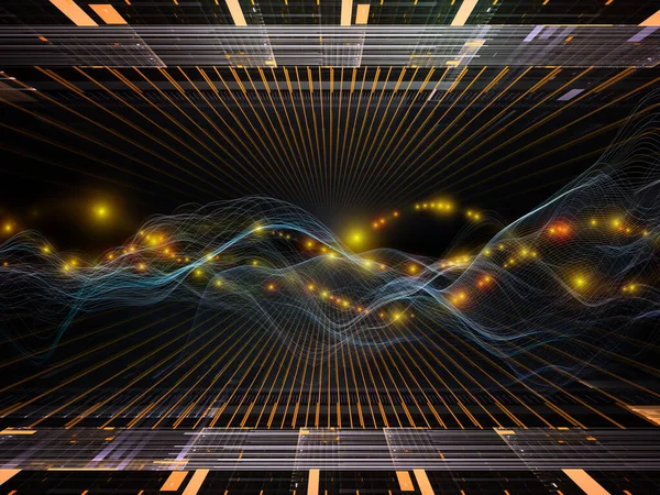 Virtuelt Univers Virtuell Bølge Serie Bakgrunnsdesign Horisontale Sinusbølger Lyspartikler Dataoverføring – stockfoto
