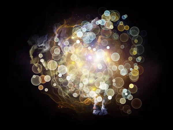 Serie Digitaler Partikel Wechselspiel Aus Bunten Kugelförmigen Teilchen Fraktalen Elementen — Stockfoto