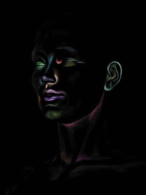 Nokta Hazırlama serisi. Bir insan modelinin 3 boyutlu görüntüleme tekniği noktalama tekniğiyle uygulanır..