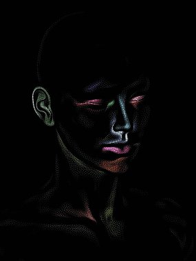 Nokta Hazırlama serisi. Bir insan modelinin 3 boyutlu görüntüleme tekniği noktalama tekniğiyle uygulanır..