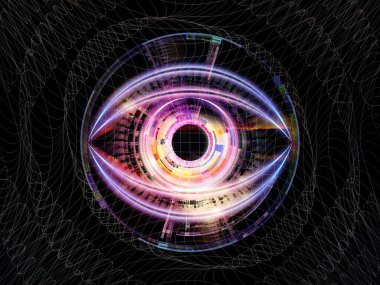 Göz sembolü, soyut teknolojik unsurlar ve bilim ve eğitim konularındaki ışık bileşimi