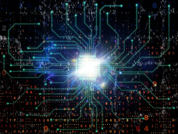 数列の強さ コンピュータ技術と教育の分野における数字とCpu要素の相互作用 — ストック写真