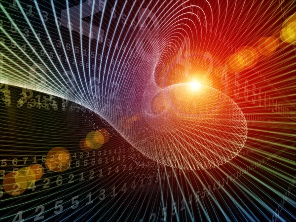 Integral Stream series. Numbers, grids, gears and lights in deep perspective composition on subject of subject of education, science and modern technology.