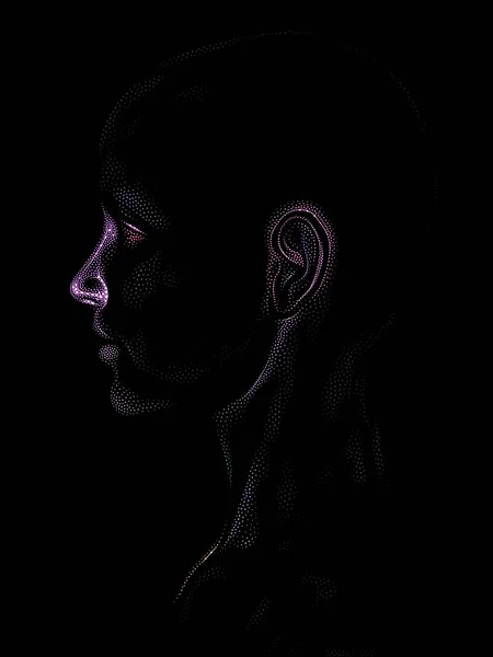 Seria Dot Rendering Renderowanie Głowy Modelu Człowieka Wykonywane Techniką Naklejania — Zdjęcie stockowe