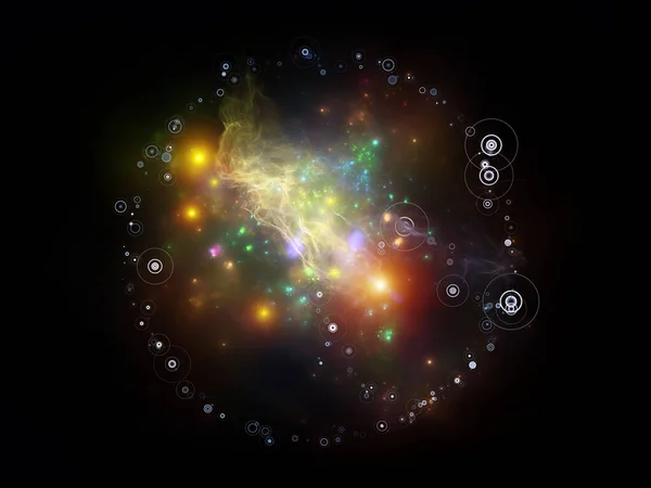 太空系列的模式 用于科学 技术和教育项目的灯 分形星云和圆的相互作用 — 图库照片