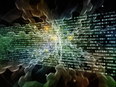 Integral Stream serisi. Eğitim, bilim ve modern teknoloji konularında derin perspektifte numaralar, ızgaralar, dişliler ve ışıklar.