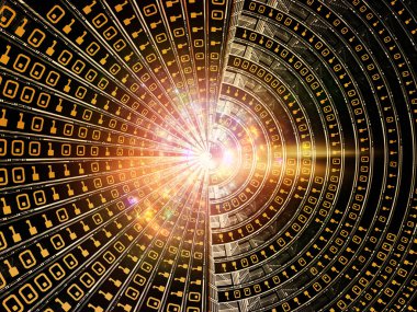 Integral Order serisi. Sayılardan oluşan altın fraktal disk ve eğitim, bilim ve modern teknoloji üzerine ışık.