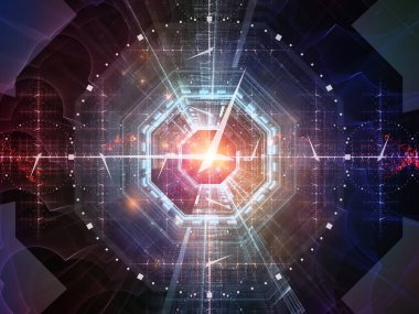 Bilim, teknoloji ve eğitim konularındaki saat ve fraktal elementlerin soyut bileşimi