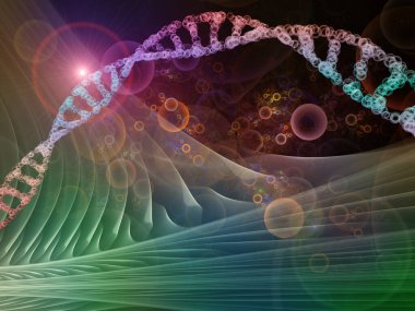 DNA peyzaj serisi. Eğitim, bilim ve modern teknoloji konularında soyut moleküler ve fraktal yapı bileşimi.