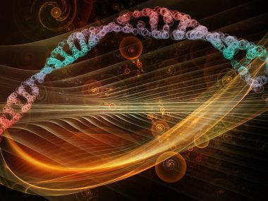 DNA peyzaj serisi. Eğitim, bilim ve modern teknoloji konularında soyut moleküler ve fraktal yapı bileşimi.