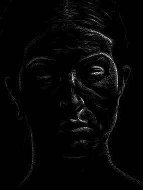 Kişilik Çalışmaları serisi. Noktalama Resim Tekniği, bir karakterin siyah ve beyaz fotoğrafçılıktan bile daha büyük yönlerini vurgular..