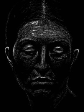 Benekli Portre serisi. Sanat, iç dünya ve insan ruhu üzerine geleneksel noktacı tarzıyla yapılmış genç bir kadının kafasını yakın plan çekeceğiz..