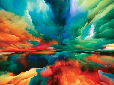 Işık bulutları. Gerçekliğe Kaçış dizisi. Manzara resimleri, hayal gücü, yaratıcılık ve sanat projeleri için gerçeküstü gün batımı renkleri ve dokularının kompozisyonu