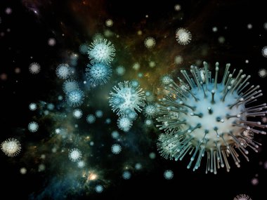 Virüs Mantığı. Viral Salgın Serisi. Virüs, salgın, enfeksiyon, hastalık ve sağlık konularındaki projeler için 3 boyutlu Coronavirus parçacıkları ve mikro uzay elementleri