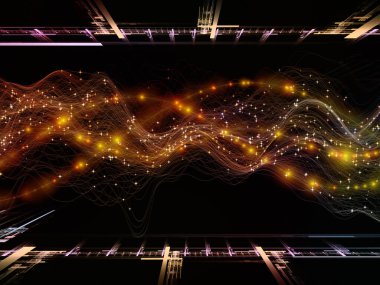 Uzay Mantığı. Sanal Dalga serisi. Veri transferi, sanal, yapay, matematiksel gerçeklik projeleri için yatay sinüs dalgaları ve ışık parçacıklarının yaratıcı düzenlenmesi.